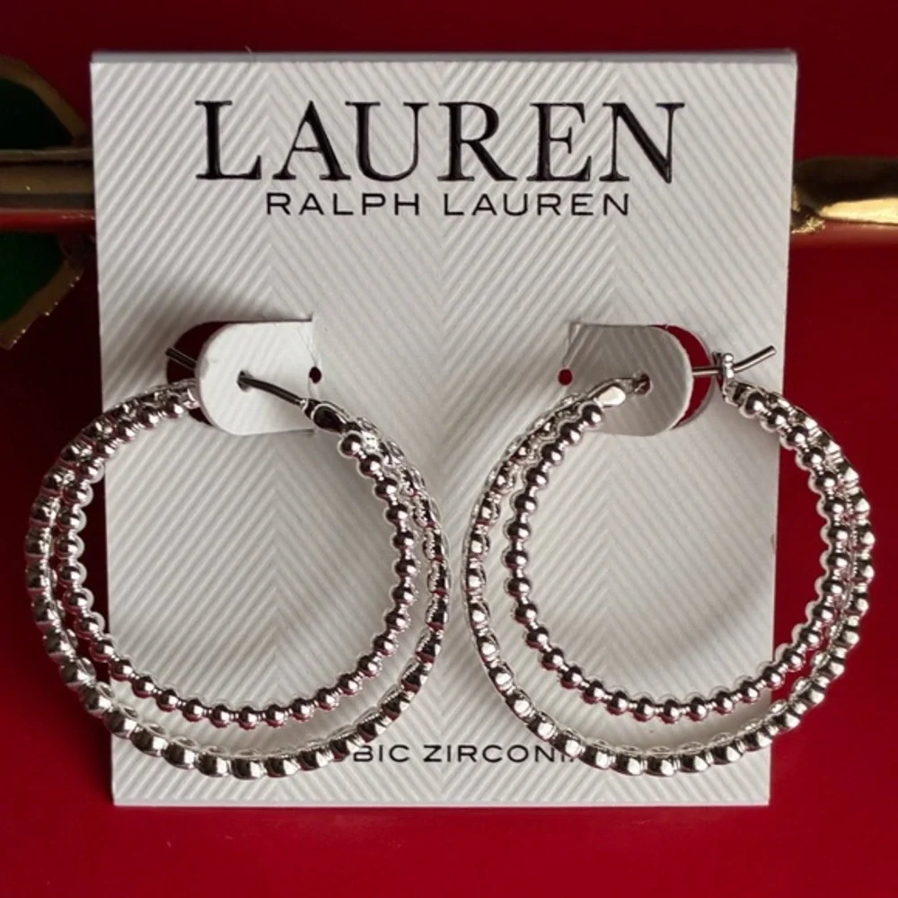 Ralph Lauren Silver Beaded Hoop Earrings